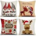 Weihnachts-Kissenbezug, 45 x 45 cm, 4er-Set, weihnachtliches Deko-Sofa aus Baumwolle und Leinen, Weihnachten für Sofa, Bett, Schlafzimmer, Stuhl,