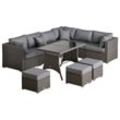 Polyrattan Sitzgarnitur 10 tlg. Sitzgruppe Gartenset Sofagarnitur Gartenmöbel Set Lounge Stahl Luxus