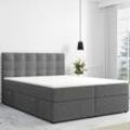 Boxspringbett ROM mit Bettkasten 140 x 200 cm Webstoff Anthrazit Bett Bettkasten