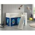 Spielbett SCOTT, LF 90 x 200 cm, mit Rolllattenrost, Rutsche, Leiter und Textilset Vorhang "Astro"