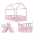 Juskys Kinderbett Marli 90 x 200 cm mit Rausfallschutz, Lattenrost & Dach - Holz Hausbett Rosa