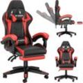 Bigzzia - Gaming Stuhl mit Fußstütze PU-Kunstleder Bürostuhl Ergonomisch - Gamer Stuhl Racing PC-Stuhl mit Lendenkissen - Rot