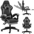 Bigzzia - Gaming Stuhl mit Fußstütze PU-Kunstleder Bürostuhl Ergonomisch - Gamer Stuhl Racing PC-Stuhl mit Lendenkissen - Grau