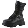 Bikerboots BUFFALO "FUSION LACE UP BIKER" Gr. 37, schwarz, Damen, Lederimitat, unifarben, Schuhe, Schnürboots, Stiefelette, mit chunky-Laufsohle