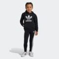 Trainingsanzug ADIDAS ORIGINALS "HOODIE LEG SET", Kinder, Gr. 122, schwarz, Obermaterial: 70% Baumwolle, 30% Polyester. Kapuzenfutter: 70% Baumwolle, 30% Polyester. Obermaterial Hose: 93% Baumwolle, 7% Elasthan, sportlich, Sportanzüge