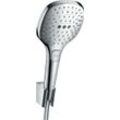 Duschbrause HANSGROHE "Raindance Select E", silber (chrom), B:13,1cm H:38,2cm T:13,5cm, Duschköpfe, 12cm, 3 Strahlarten mit Duschschlauch 125cm, chrom