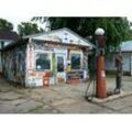 Fototapete PAPERMOON "Old Vintage Retro Gas Station", bunt (mehrfarbig), B:5m L:2,8m, Vlies, Tapeten