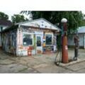 Fototapete PAPERMOON "Old Vintage Retro Gas Station", bunt (mehrfarbig), B:3,5m L:2,6m, Vlies, Tapeten