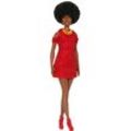 Mattel Puppe Barbie Fashionistas-Puppe - Black Barbie mit rotem Strickkleid