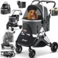 LOVPET® Hundewagen 3in1 Hundebuggy Hundebox Transporttasche 360° Große Räder Faltbar klappbar Haustiere Buggy mit Netzfenstern & Regenschutzabdeckung Jogger Katzenbuggy für kleine Hunde Katzen