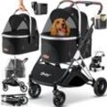 LOVPET® Hundewagen 3in1 Hundebuggy Hundebox Transporttasche 360° Große Räder Faltbar klappbar Haustiere Buggy mit Netzfenstern & Regenschutzabdeckung Jogger Katzenbuggy für kleine Hunde Katzen