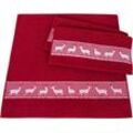 Handtuch Set DYCKHOFF "Hirschparade", rot (granat), 3 St., Hirsche, Walkfrottier, Walkfrottier, Obermaterial: 100% Baumwolle, Handtücher (Packung), Made in Germany (2 Handtücher, 1 Duschtuch)