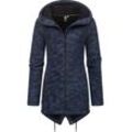 Kapuzenstrickjacke RAGWEAR "Wingi Melange", Damen, Gr. 5XL (50), blau (navy), Strick, Obermaterial: 56% Baumwolle, 44% Polyester, Innenfutter: 100% Polyester, sportlich, figurumspielend ca. Mitte Oberschenkel, hoch geschlossener Ausschnitt, Langarm Ärmel ohne Ärmelschlitz abgesteppte Kante mit Daumenlöchern, Strickjacken, Sportliche Kapuzenjacke mit Teddy-Kunstfell