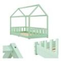 Juskys Kinderbett Marli 90 x 200 cm mit Rausfallschutz, Lattenrost & Dach - Holz Hausbett Mint