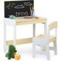 Relaxdays - Kindersitzgruppe, Tisch & Stuhl, Kindertisch mit Tafel, zum Malen & Basteln, Kindersitzkombination, weiß/beige