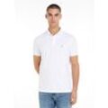 Poloshirt TOMMY HILFIGER "PERFORMANCE PIQUE REG POLO", Herren, Gr. L, weiß, Jersey, Obermaterial: 63% Baumwolle, 31% Polyester, 6% Elasthan, casual, regular fit hüftlang, Kurzarm abgesteppt, Shirts, mit Streifenmuster