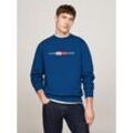 Sweatshirt TOMMY HILFIGER "HILFIGER FLAG EMBRO SWEATSHIRT", Herren, Gr. L, blau (deep indigo), Sweatware, Obermaterial: 64% Baumwolle, 36% Polyester, casual, Rundhals, Langarm Rippbündchen, Sweatshirts, mehrfarbige Stickerei auf der Brust