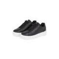 Plateausneaker TOMMY HILFIGER "TH PLATFORM COURT SNEAKER" Gr. 36, schwarz, Damen, Leder, Schuhe, Freizeitschuh, Halbschuh, Schnürschuh, Kontrastbesatz an der Ferse