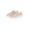 Plateausneaker TOMMY HILFIGER "ESSENT BASKET SNEAKER METALLIC" Gr. 36, rosa (rose kombiniert), Damen, Leder, Textil, Lederimitat, Schuhe, Freizeitschuh, Halbschuh, Schnürschuh mit seitlicher Logoflagge