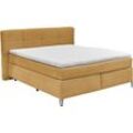 Boxspringbett "Fairfield", gelb (senfgelb), B:204cm L:218cm, 92% Polyester, 8% Nylon, SET ONE BY MUSTERRING, Komplettbetten, mit Metallfuß schwarz, Wendematratze, Breite 160 oder 180 cm