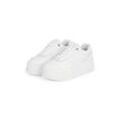 Plateausneaker TOMMY HILFIGER "PLATFORM LUX COURT SNEAKER", Damen, Gr. 39, weiß, Leder, Lederimitat, sportlich, Schuhe, Freizeitschuh, Halbschuh, Schnürschuh mit gepolstertem Schaftrand