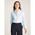 Hemdbluse TOMMY HILFIGER "ESS POPLIN REGULAR SHIRT", Damen, Gr. 36, classic ithaka stp breezy blau, Popeline, Obermaterial: 69% Baumwolle, 27% Polyamid, 4% Elasthan, gestreift, klassisch, regular fit hüftlang, Langarm Ärmel mit Ärmelschlitz 1-Knopf-Manschette, Blusen, im klassischen Stil