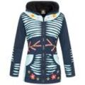 Fleecejacke DEPROC ACTIVE "Patchwork Multicolor NUNAVUT II NEW FLOWER POWER" Gr. 36 (S), blau (navy), Damen, 100% Baumwolle, Jacken