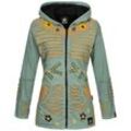 Fleecejacke DEPROC ACTIVE "Patchwork Multicolor NUNAVUT II NEW FLOWER POWER" Gr. 36 (S), grün, Damen, 100% Baumwolle, Jacken