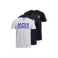 T-Shirt JACK & JONES "T-Shirt JJECORP LOGO TEE O-NECK 3PK 3er Pack" Gr. S, schwarz, marineblau, weiß, Herren, Obermaterial: 100% Baumwolle CO., Shirts