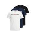 T-Shirt JACK & JONES "T-Shirt JJECORP LOGO TEE CREW NECK 3PK 3er Pack" Gr. L, weiß, marineblau, schwarz, Herren, Obermaterial: 100% Baumwolle CO., Shirts