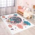 Kinderteppich CARPET CITY "ANIME917", beige (creme), B:190cm H:11mm L:280cm, Polypropylen (PP), Teppiche, Kinderzimmer Teppich Modern mit Mond, Blumen, Wolken, Creme, Multi