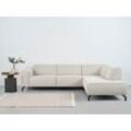 Ecksofa PLACES OF STYLE "Lorcan", beige (natur), B:275cm H:77cm T:210cm, Struktur weich: (85% Polyester, 15% Nylon), Sofas, mit schwarzen Metallfüßen, Lederoptik und in weichem Strukturstoff