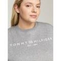 Sweatshirt TOMMY HILFIGER CURVE "CRV MDRN REG CORP LOGO SWTSHRT" Gr. 46, grau (medium grau heather), Damen, Sweatware, Obermaterial: 64% Baumwolle, 36% Polyester, meliert, Sweatshirts, mit Logostickerei