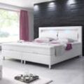 Boxspringbett Milano 180x200 Bettkasten Kunstleder Weiss TYP 6 mit integriertem Topper