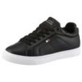 Plateausneaker TOMMY HILFIGER "WOMENS ICON COURT SNEAKER FLAG" Gr. 35, schwarz, Damen, Leder, Lederimitat, Schuhe, Freizeitschuh, Schnürschuh, Halbschuh mit gepolstertem Schaftrand