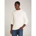 Strickpullover TOMMY JEANS "TJM SLIM ESSNTLS C-NECK SWEATER", Herren, Gr. XXXL, weiß (ancient weiß), Strick, Obermaterial: 100% Baumwolle, unifarben, casual, slim fit hüftbedeckend, hoch geschlossener Ausschnitt, Langarm weit Bündchen, Pullover, mit Markenlogo auf der Brust