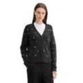 Strickjacke TOM TAILOR DENIM Gr. M (38), anthrazit heart embroidery, Damen, Strick, Obermaterial: 79% Polyacryl, 18% Polyester, 3% Elasthan, unifarben, bedruckt, Strickjacken, mit Knopfleiste und Herz-Prints