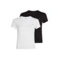 T-Shirt TOMMY JEANS "TJW 2PACK C-NECK TEE" Gr. L (40), ecru, schwarz, Damen, Single Jersey, Obermaterial: 100% Baumwolle, unifarben, Shirts, mit Logo-Stickerei