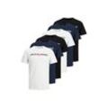 T-Shirt JACK & JONES "T-Shirt JJECORP LOGO TEE CREW NECK 3PK 6er Pack" Gr. S, weiß, marineblau, schwarz, Herren, Obermaterial: 100% Baumwolle CO., Shirts