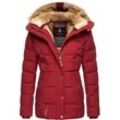 Winterjacke MARIKOO "Nekoo", Damen, Gr. L (40), rot (dunkelrot), Oberstoff: 100% Polyester, Futter: 100% Polyester, Wattierung: 100% Polyester, Ärmelfutter: 100% Polyester, Kunstpelz: 90% Polyacryl, 10% Polyester, modisch, tailliert hüftbedeckend, Langarm Ärmel ohne Ärmelschlitz Rippstrickbündchen, Jacken, stylische Damen Steppjacke mit großer Kapuze