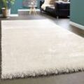 Hochflor-Teppich PACO HOME "Touch 100", weiß, Teppiche, B: 160cm, 49mm, L: 230cm, Kunstfaser, weicher Uni Shaggy mit Glanz Garn, Wohnzimmer, B:160cm H:49mm L:230cm