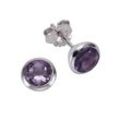 Paar Ohrstecker ZEEME "Silber 925 rhodiniert mit echtem Amethyst 7,5mm", weiß (weiß, lila), Ohrringe, Damen, ONE-SIZE, Silber 925 (Sterlingsilber)