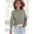 Strickpullover VIVANCE, Damen, Gr. 44/46, grün (khaki), Rippstrick, Obermaterial: 80% Viskose, 20% Polyamid, unifarben, modisch, figurumspielend hüftlang, U-Boot-Ausschnitt, Langarm Fledermausärmel, Pullover, mit U-Boot-Ausschnitt, Fledermausärmel, Streifenoptik, Oversize