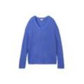 TOM TAILOR Damen Strickpullover mit V-Ausschnitt, blau, Uni, Gr. XXL