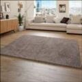 Hochflor Teppich Wohnzimmer Shaggy Langflor Weich Modern Einfarbiges Muster Beige 140x200 cm - Paco Home