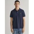 Poloshirt GANT "REG SHIELD SS PIQUE POLO", Herren, Gr. L, blau (evening blau), Jersey, Obermaterial: 100% Baumwolle, unifarben, casual, regular fit hüftlang, hoch geschlossener Ausschnitt, Kurzarm Bündchen, Shirts, mit Logo und Flachstrickkragen 100% Baumwolle Pique