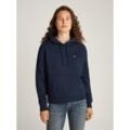 Kapuzensweatshirt TOMMY JEANS "TJW REG S FLAG HOODIE", Damen, Gr. XS (34), blau (schwarz night navy), Sweatware, Obermaterial: 80% Baumwolle, 20% Polyester, unifarben, casual, regular fit, Sweatshirts, Kapuze mit Kordelm, Kängurutasche, Tommy Jeans Logo-Flag