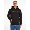 Kapuzensweatshirt TOMMY JEANS "TJM REG LINEAR LOGO HOODIE EXT" Gr. S, schwarz, Herren, Obermaterial: 80% Baumwolle, 20% Polyester, bestickt, unifarben, Sweatshirts, mit Kordel