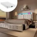 Polsterbett 160x200, Doppelbett mit LED-Kopfteil und USB-C-Ladefunktion und 4 Schubladen, Stauraumbetten mit Holzlattenrost und Metallgestell,