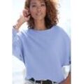 Strickpullover VIVANCE, Damen, Gr. 32/34, blau (bleu), Rippstrick, Obermaterial: 80% Viskose, 20% Polyamid, unifarben, modisch, figurumspielend hüftlang, U-Boot-Ausschnitt, Langarm Fledermausärmel, Pullover, mit U-Boot-Ausschnitt, Fledermausärmel, Streifenoptik, Oversize, Topseller